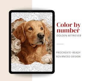 Golden Retriever Paint by Number – Digital & Printable Kit | PNG, PDF, SVG, Procreate files