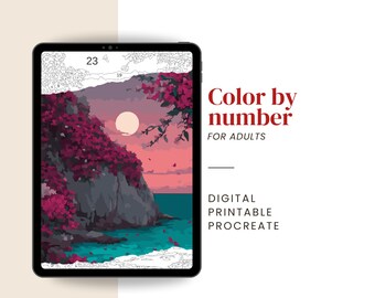 Bougainvillea Cliffs Paint by Number for Adults – Digital Color by Number for Procreate Kit – Instant Download