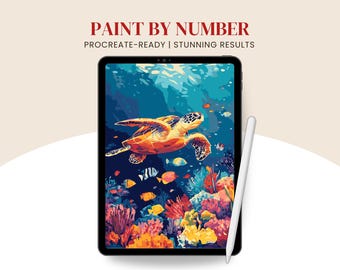 Sea turtle Paint By Number for Procreate, Animal coloring page for adults (Digital download)