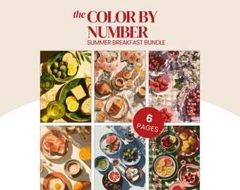 Summer Breakfast Paint By Number Bundle: 6 Still Life paintings | Digital, Printable & Procreate files