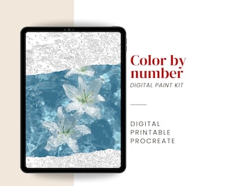 Lilies Paint by Number, Color by Number for Adults – Digital & Printable Kit (PDF, PNG, SVG, Procreate)