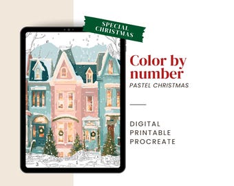 Christmas Pastel Houses Paint by Number – Digital & Printable Kit | PNG, PDF, SVG, Procreate files