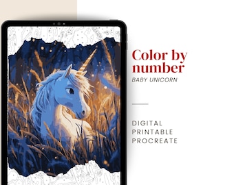 Unicorn Paint by Numbers Digital | Fantasy coloring page for adults (PNG PDF SVG & Procreate)
