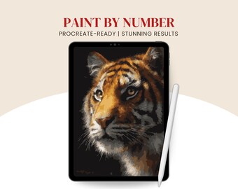 Tiger Portrait Paint By Number Procreate-ready | Wild animal digital coloring page for adults