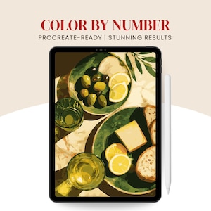 Italian breakfast Paint By Number Procreate-ready | Mediterranean Still Life coloring page for adults