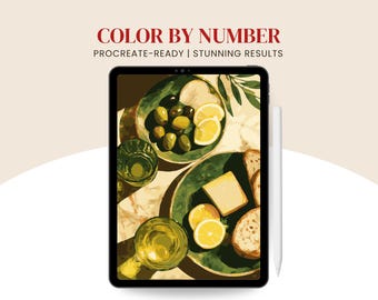Italian breakfast Paint By Number Procreate-ready | Mediterranean Still Life coloring page for adults