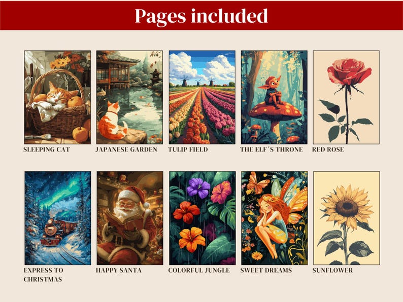20 Color by Numbers Book | Digital Paint by Number Kit Adult | PNG and ...