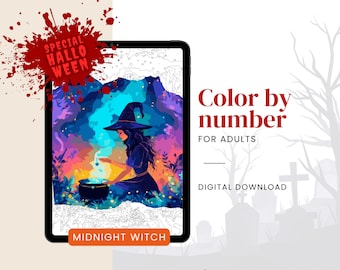 Witch Paint by Number | Halloween Color by Number for Adults – Digital & Printable Kit