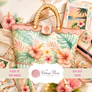 Mini Beach Bag Flip Out Folio Printable PDF Kit, Junk Journal Elements & Supplies