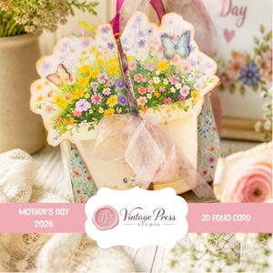 Tarjeta folio 3D para el Día de la Madre, cumpleaños o para amantes de la jardinería, elemento para diario creativo (kit imprimible)