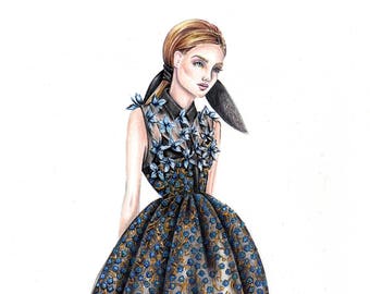 Original Kunstwerk Mode Bleistift Illustration eines Kleides Wohndekor High-End-Mode-Dekor Philadelphia Künstler Wand Kunst fashionista