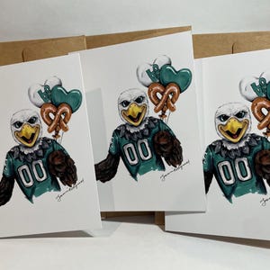 Zestaw 3 kartek walentynkowych z motywem miłosnym Philadelphia Eagles Swoop w środku, idealny prezent dla Twojego fana Philly’s Eagles, sztuka krwawiąca na zielono