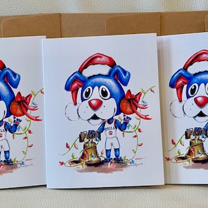 Pak van 3 sixers mascotte Franklin kerstkaarten Philadelphia 76ers kerstkaart Philly mascotte kunstkaart liberty bell kerstkaart