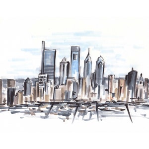 Hochwertiger Kunstdruck eines original Bleistiftund Marker Illustration von Philadelphiaikonische Skyline philly Gebäude Skizze Kunst Stadtbild