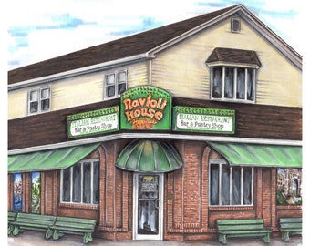 High quality art print of an original pencil and marker illustration of Wildwood NJ Ravioli house Italian food art jersey shore home decor