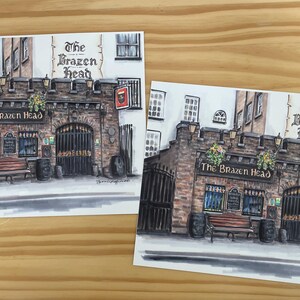 Wysokiej jakości wydruk artystyczny wykonany ołówkiem i markerem, przedstawiający najstarszy pub w Irlandii w Dublinie, historyczny i wyjątkowy pub, dzień św. Patryka, irlandzką sztukę Guinnessa zdjęcie 2
