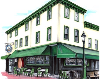 High quality art print of an original pencil and marker illustration of Cape May’s iconic Ugly Mug New Jersey shore art exit 0 shore house