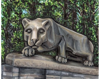 Original pencil and marker illustration of the Penn State lion staute