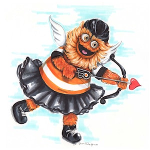 Hochwertiger Kunstdruck eines Original Bleistiftes und Marker Illustration von Philadelphia Flyers Gritty Phillys Lieblingsmaskot Kunstwerk