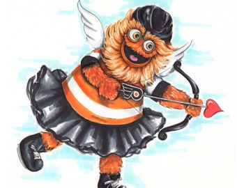 High quality art print of an original pencil and marker illustration of Philadelphia Flyers Gritty phillys favorite mascot artwork