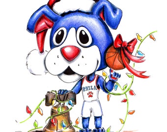 Impresión artística de alta calidad de una ilustración original a lápiz y marcador de la mascota Franklin de los 76ers de Filadelfia