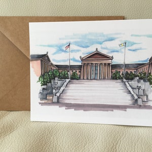 4 Pack Grußkarten Originalstift und Marker Illustration Philadelphia Kunstmuseum einzigartige Philly Art Notecard mit braunen Handwerksumschlag
