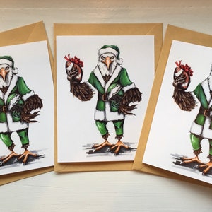 Paquete de 3 ilustraciones de tarjetas navideñas de Papá Noel de los Philadelphia Eagles, 4,5 x 5,5 pulgadas, interior en blanco con sobre de papel artesanal, fútbol de los Philadelphia Eagles
