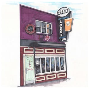 High quality art print of an original pencil and marker illustration of northeast philly beer bar grey lodge pub Philadelphia gallery wall