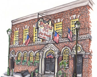 High quality art print of an original pencil and marker illustration of Philadelphia’s historic Mcgillins old ale house philly art iconic