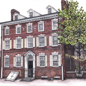 High quality art print of an original pencil and marker illustration of Philadelphia’s historic Morris house hotel Philly wedding venue art