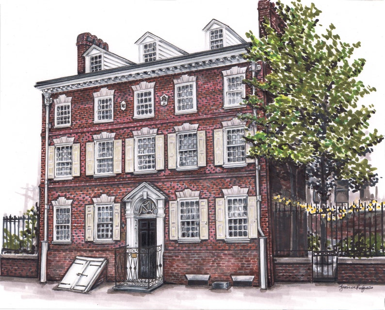 High quality art print of an original pencil and marker illustration of Philadelphias historic Morris house hotel Philly wedding venue art image 1
