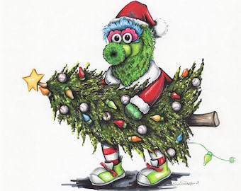 Phillies Phanatic Christmas Art Print, Philadelphia Mascot