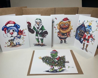 Paquete de 5 tarjetas navideñas de mascotas deportivas de Filadelfia