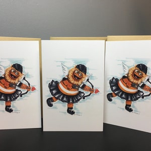 Pacote de 3 cartões de Dia dos Namorados do Cupido de 4"x6" philly gritty para qualquer panfleto ou fã corajoso ou qualquer fã de esportes da Filadélfia fan art do mascote philly