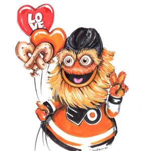 Högkvalitativt konsttryck av Philadelphias favoritorange maskot Gritty, perfekt för dina flyers och Gritty-fans.