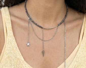 Goth Hematite Choker Spike Pendant Necklace Grunge Jewelry Punk Star Chain Alt Gift