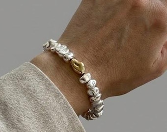 Mixed Metal Bracelet Two Tone Jewelry Gold Bead Silver Hematite Gift