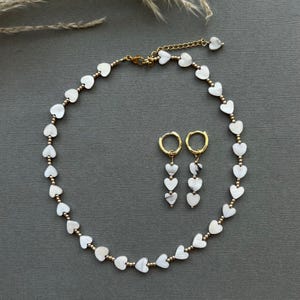 Grey Mother of Pearl Heart Necklace – Delicate Shell Hearts Jewelry, Gold Stainless Steel Chain, Minimalist Gift for Her