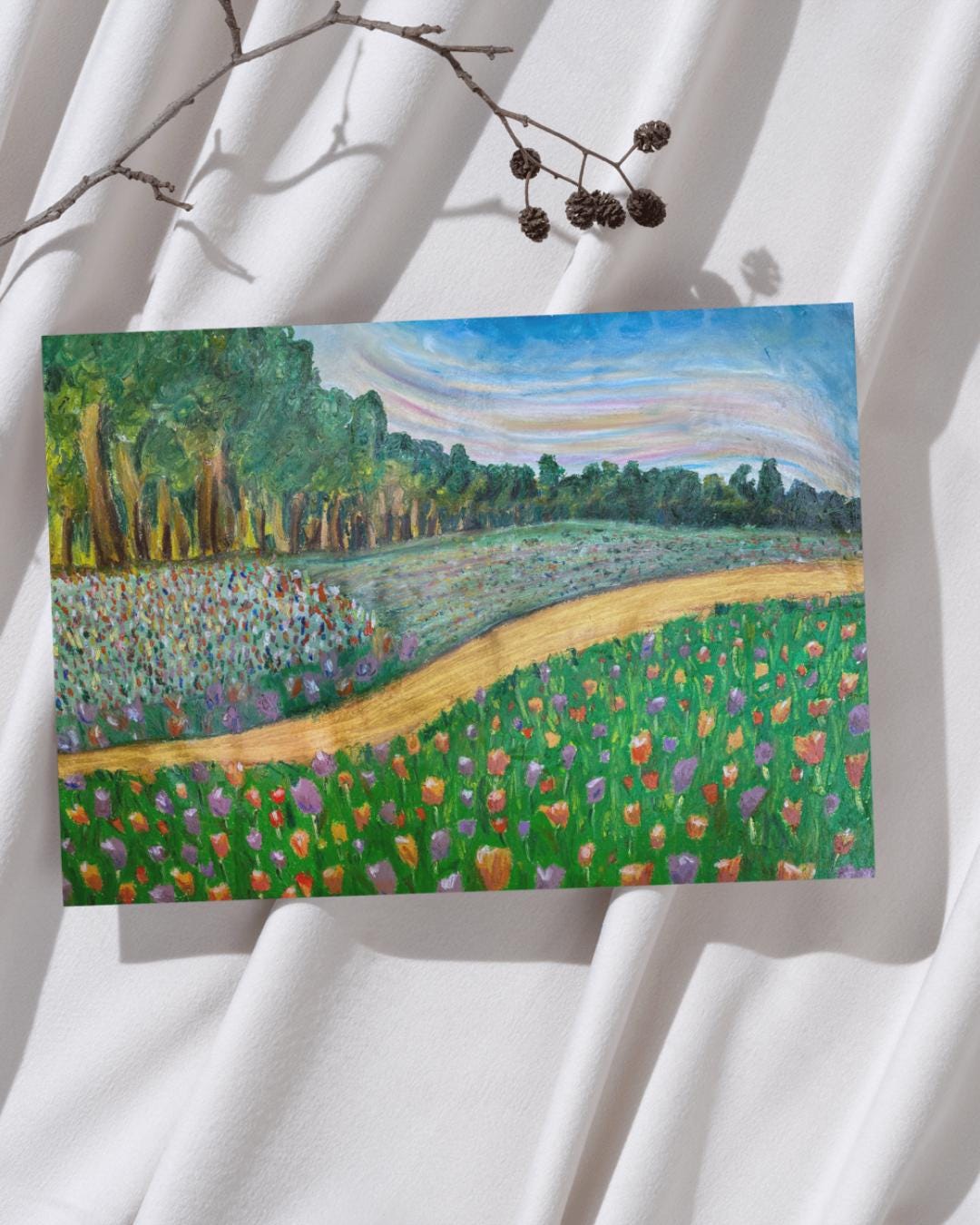 Tulip Flower Field Art Print – Oil Pastel – Wall Art – Room Decor ...