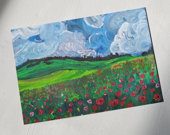 Poppy Flower Field Art Print – Acrylic Paint – Wall Art – Room Decor – Multiple Sizes – Original Artwork by CJ's Studio