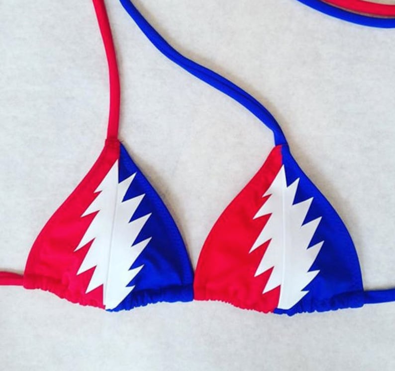 Lightning Bolt Bikini Swimsuit Top Hippie Festival Swimsuit Swimwear Triangle String Bikini Top 
