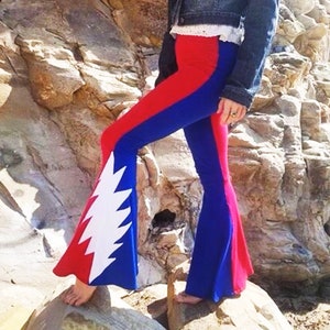 Lazy Lightning Bolt Bell Bottoms Bell Bottom Pants // Leggings Hippie Festival Clothing