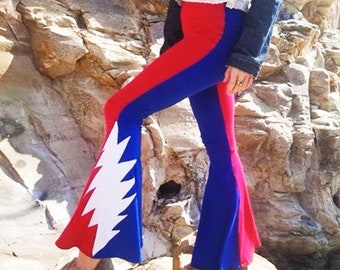 Lazy Lightning Bolt Bell Bottoms Bell Bottom Pants // Leggings Hippie Festival Clothing