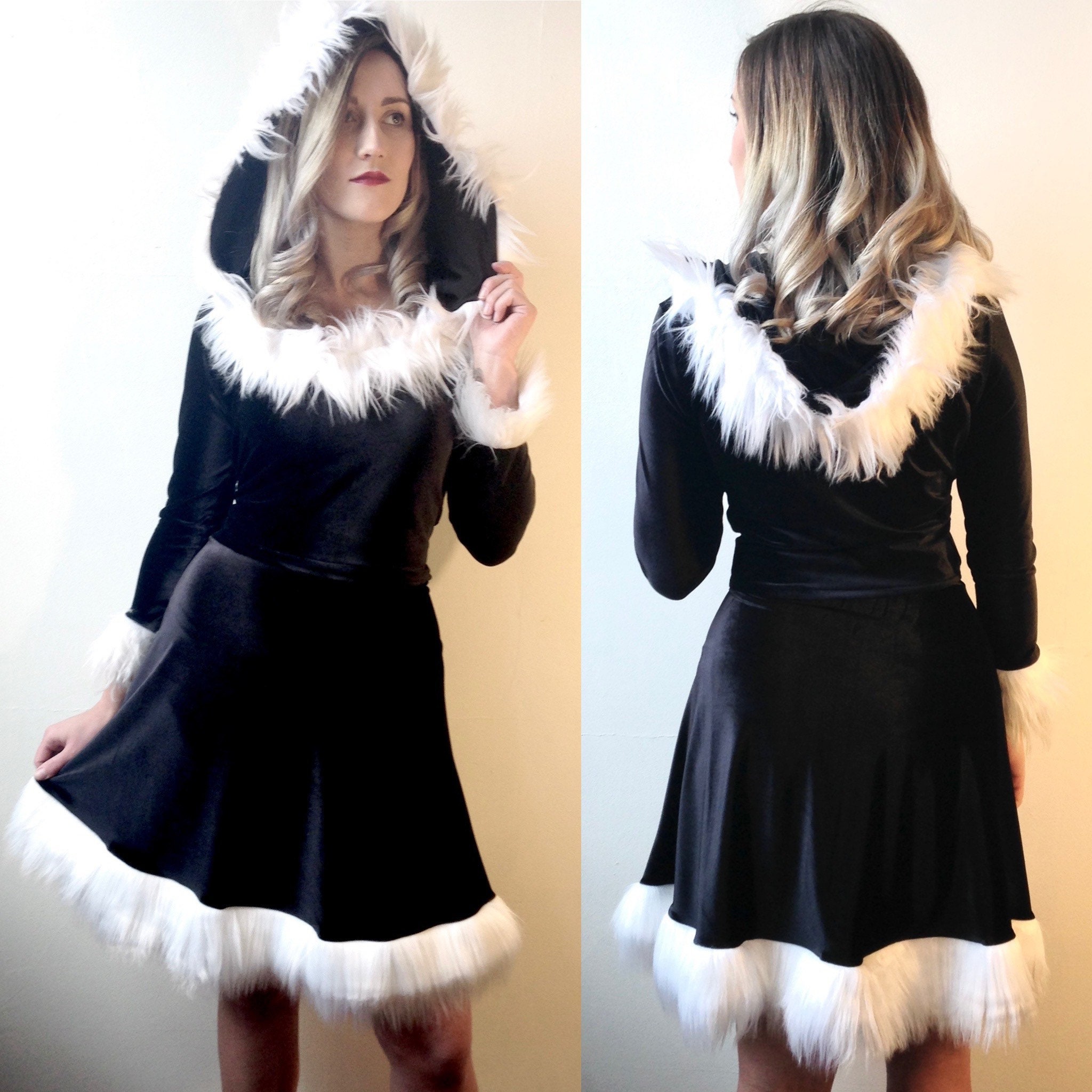 Black Goth Santa Dress Hooded Velvet Mrs Santa Claus Christmas Holiday
