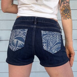 Mushroom Jean Shorts Denim Patchwork Dark Wash Size Low Rise Women’s Small READY to SHIP