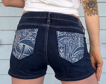 Mushroom Jean Shorts Denim Patchwork Dark Wash Size Low Rise Women’s Small READY to SHIP