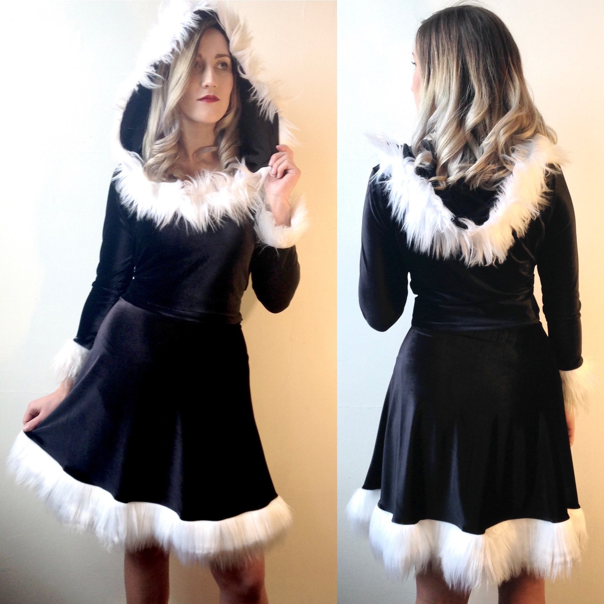 Black Goth Santa Dress Hooded Velvet Mrs Santa Claus Christmas Holiday Etsy