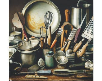 Vintage Kitchen Utensils: Canvas Print - Rustic Culinary Wall Art