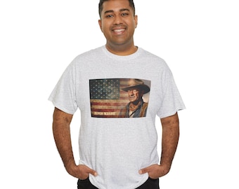 John Wayne American Icon Flag Unisex Tee, Historical Cowboy Hero Shirt, Patriotic Western Apparel, Vintage Movie Fan, Retro USA Top