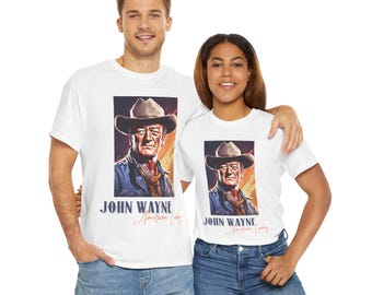 John Wayne Inspired Vintage Look Unisex Heavy Cotton Tee, Classic Cowboy Western Style Graphic Apparel, Movie Buff Must-Have,